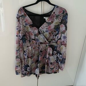 Floral Long Sleeve Mini Jumpsuit/Romper with Zipper